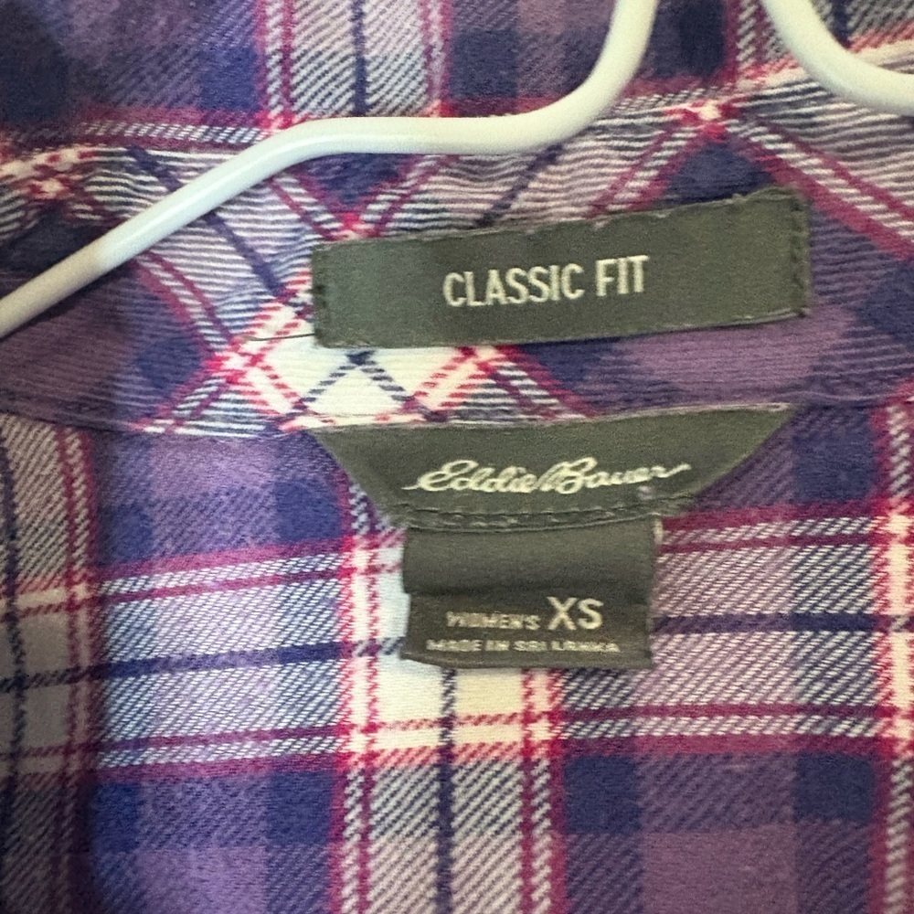 Eddie Bauer XS Classic Fit purple plaid 100% cotton flannel button-up shirt - Picture 6 of 6